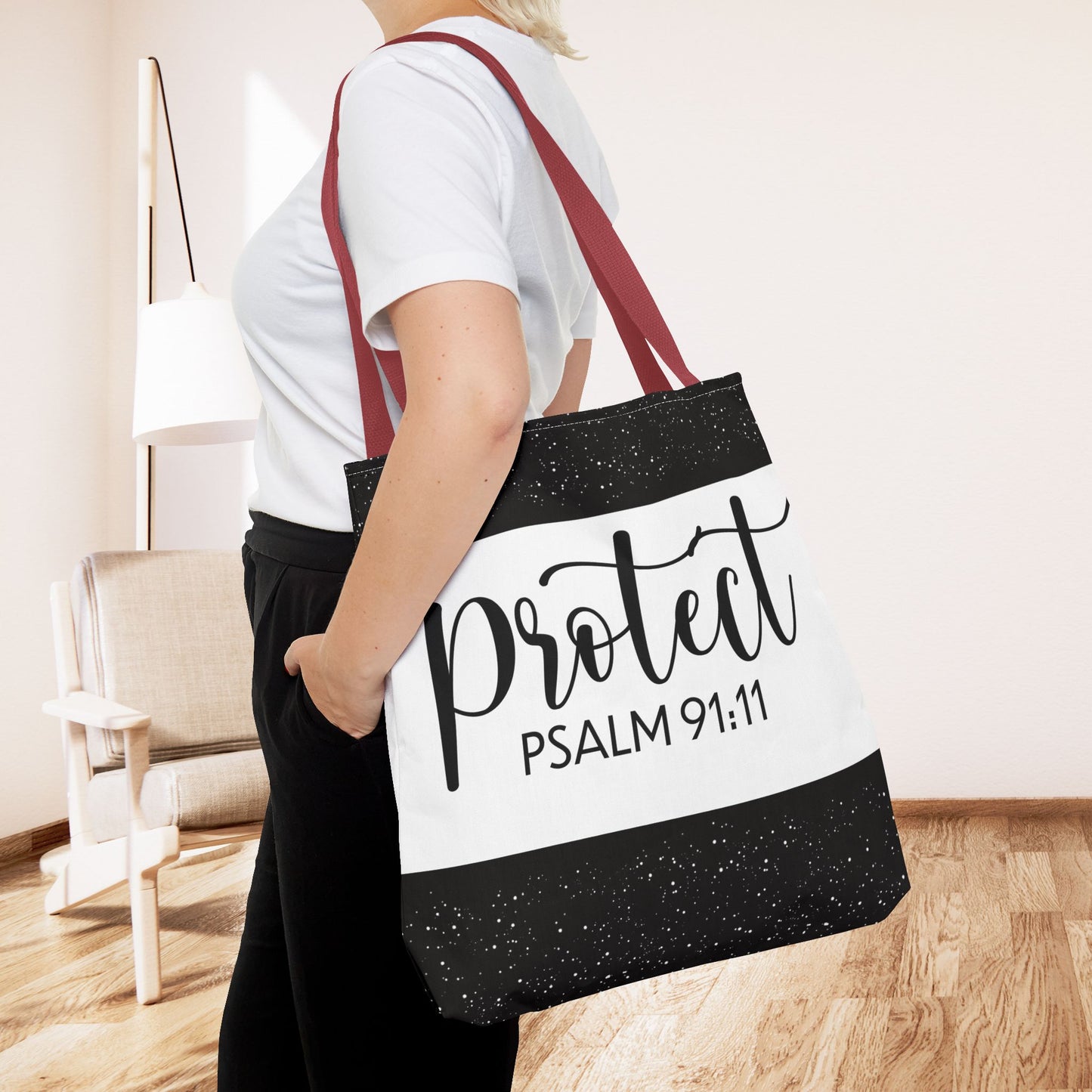Heavenly Guarded Bible scripture Travel Tote Bag – Psalm 91:11 Scripture-Inspired Travel Companion (Double-sided print)