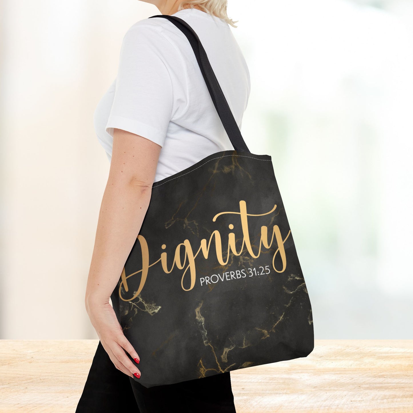 Clothed in Strength & Dignity – Proverbs 31:25 Elegant Marble designer travel Bag - Stylish Carryall for Everyday Use