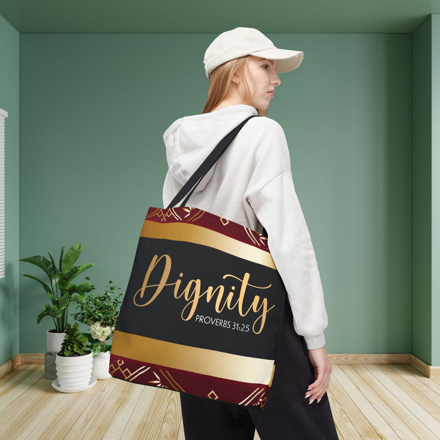 Clothed in Dignity – Proverbs 31:25 Inspirational Designer scripture Travel Bag Double sided print great for gifting and any occassion