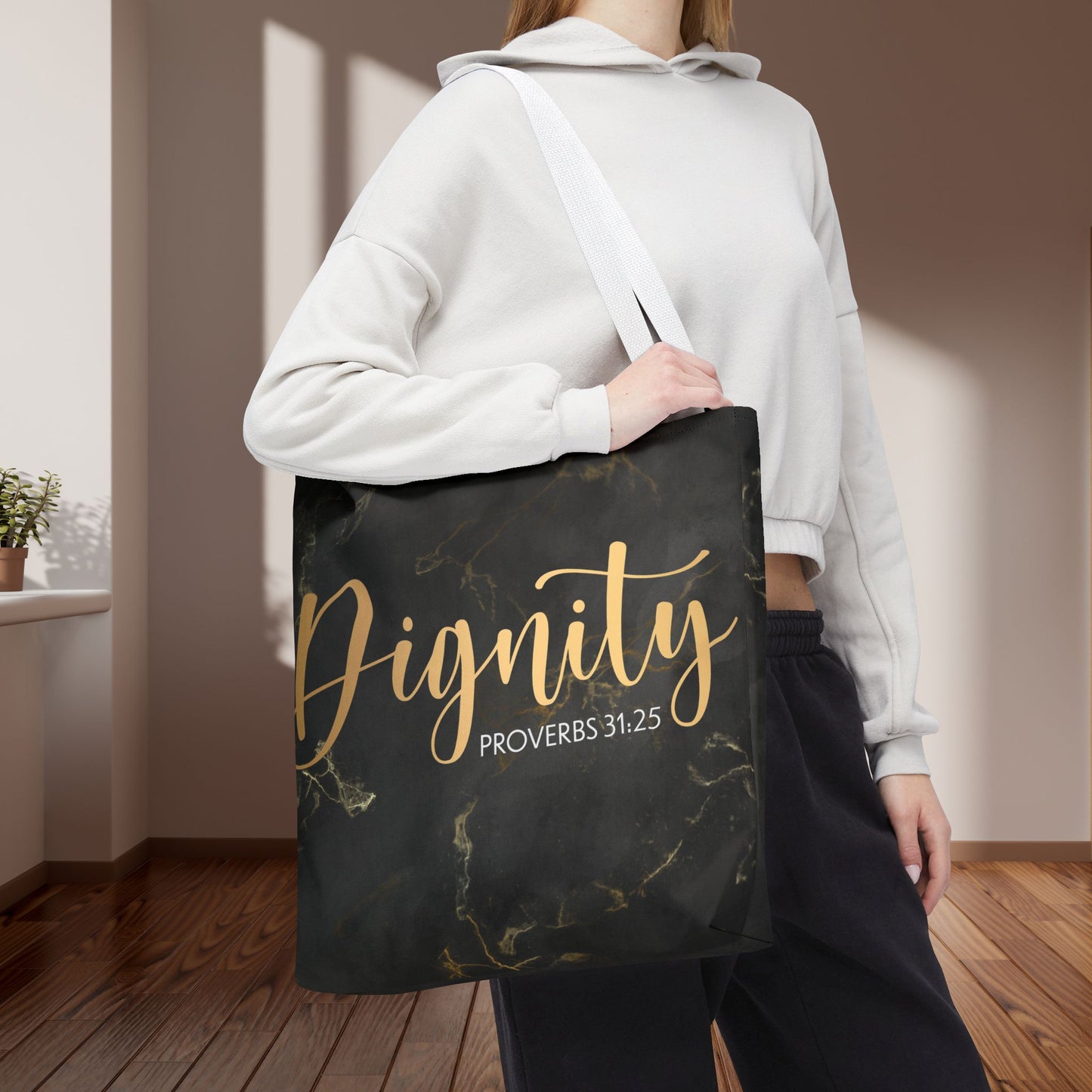 Clothed in Strength & Dignity – Proverbs 31:25 Elegant Marble designer travel Bag - Stylish Carryall for Everyday Use