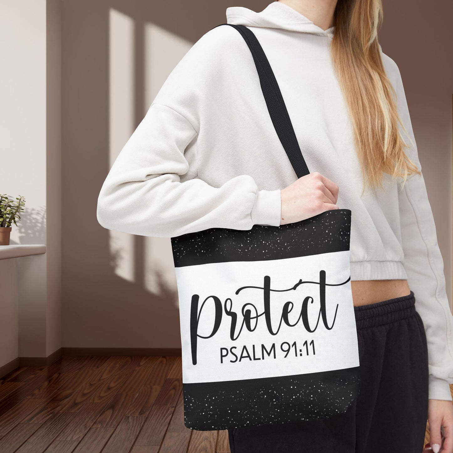 Heavenly Guarded Bible scripture Travel Tote Bag – Psalm 91:11 Scripture-Inspired Travel Companion (Double-sided print)