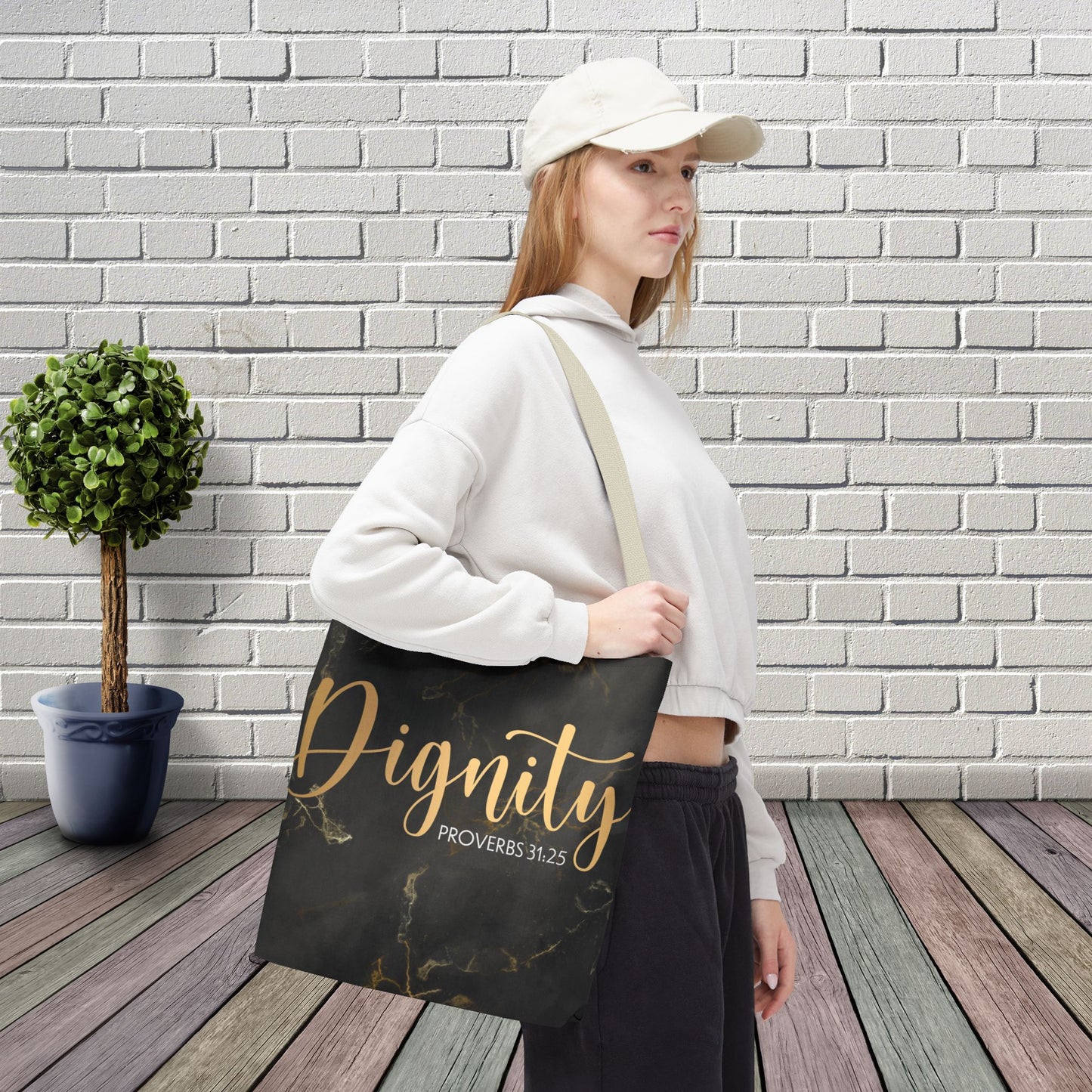 Clothed in Strength & Dignity – Proverbs 31:25 Elegant Marble designer travel Bag - Stylish Carryall for Everyday Use