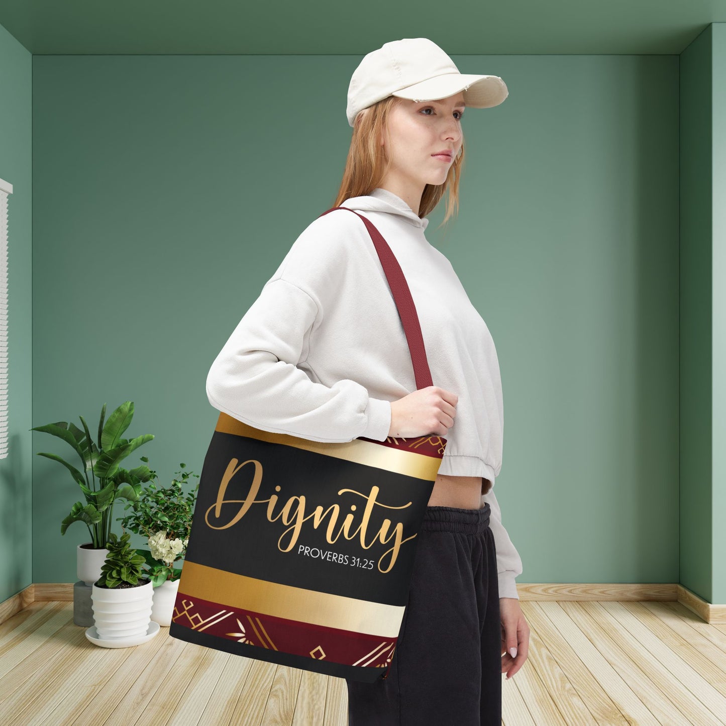 Clothed in Dignity – Proverbs 31:25 Inspirational Designer scripture Travel Bag Double sided print great for gifting and any occassion