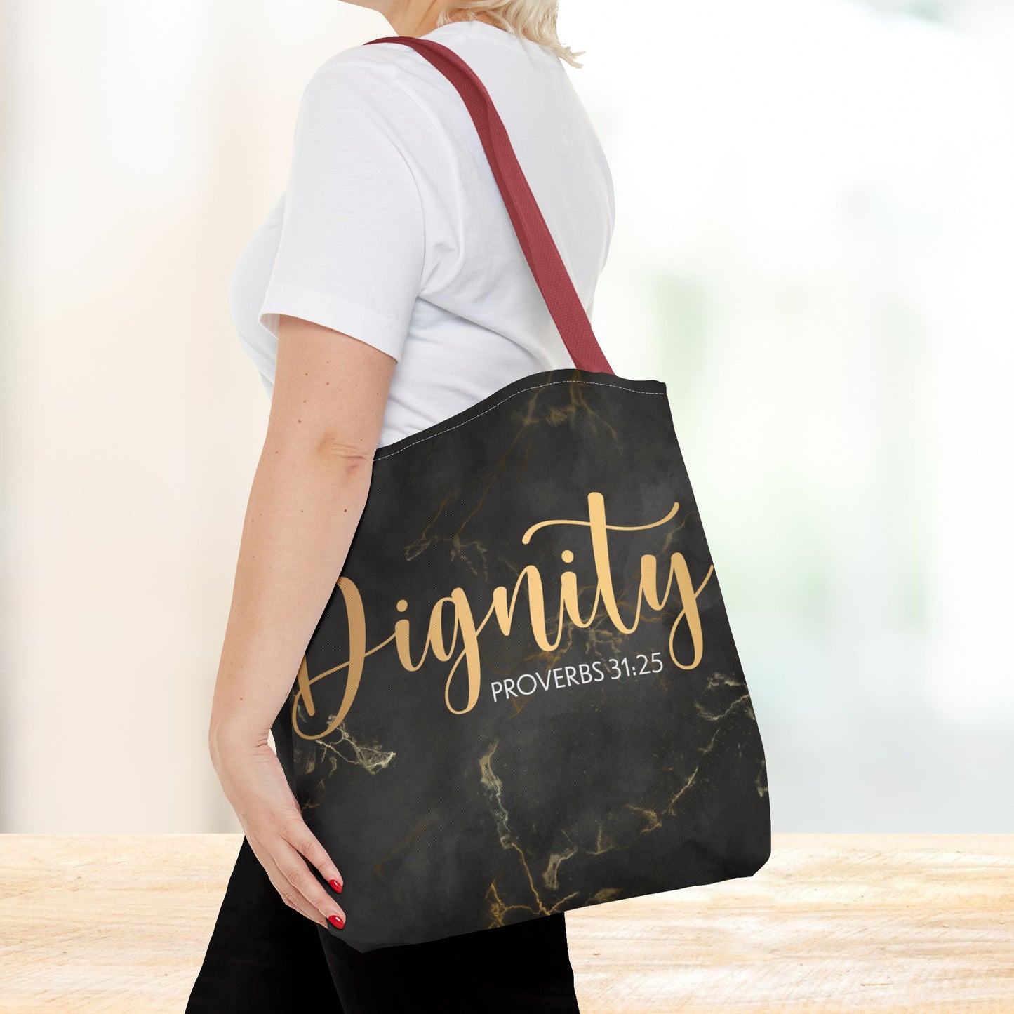 Clothed in Strength & Dignity – Proverbs 31:25 Elegant Marble designer travel Bag - Stylish Carryall for Everyday Use