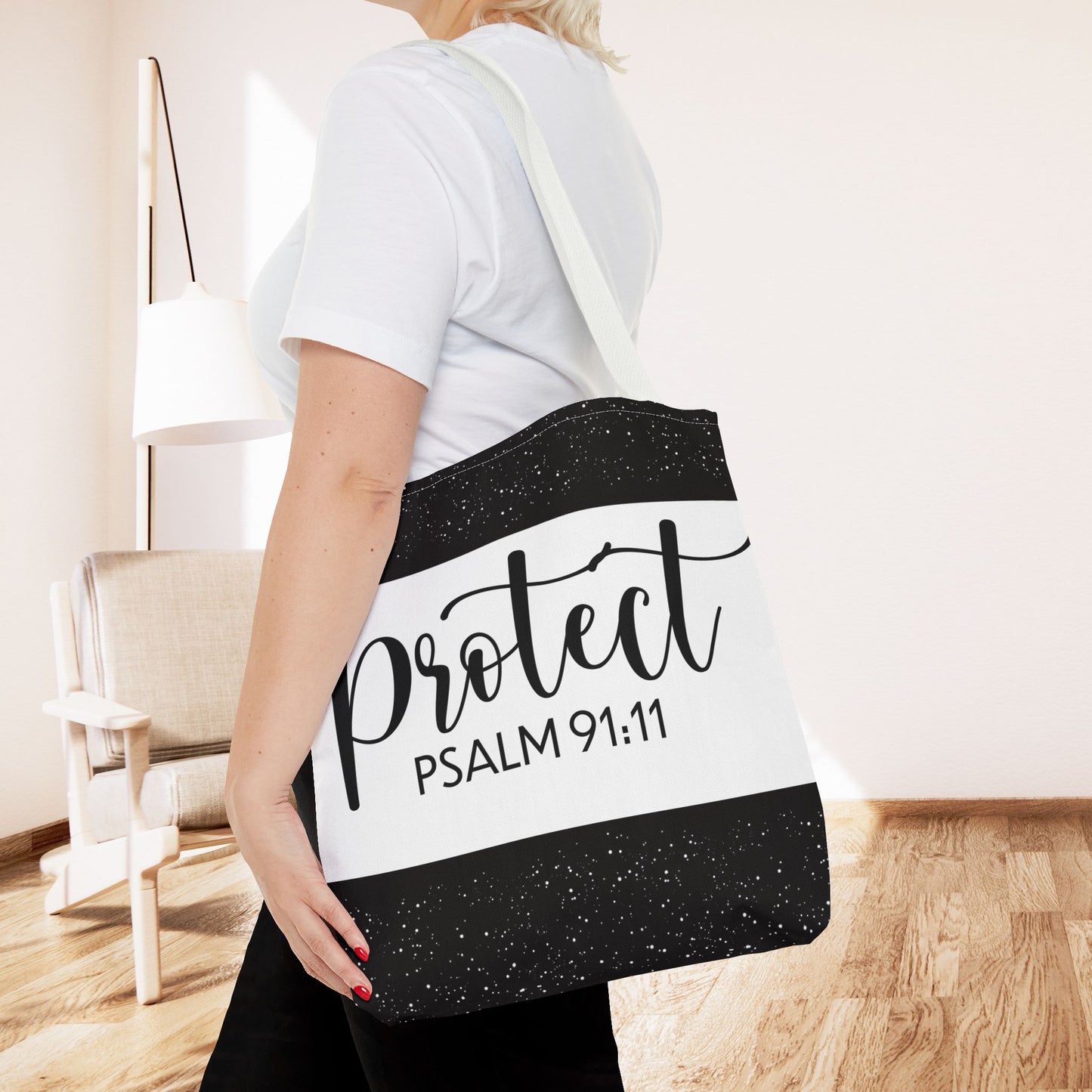 Heavenly Guarded Bible scripture Travel Tote Bag – Psalm 91:11 Scripture-Inspired Travel Companion (Double-sided print)