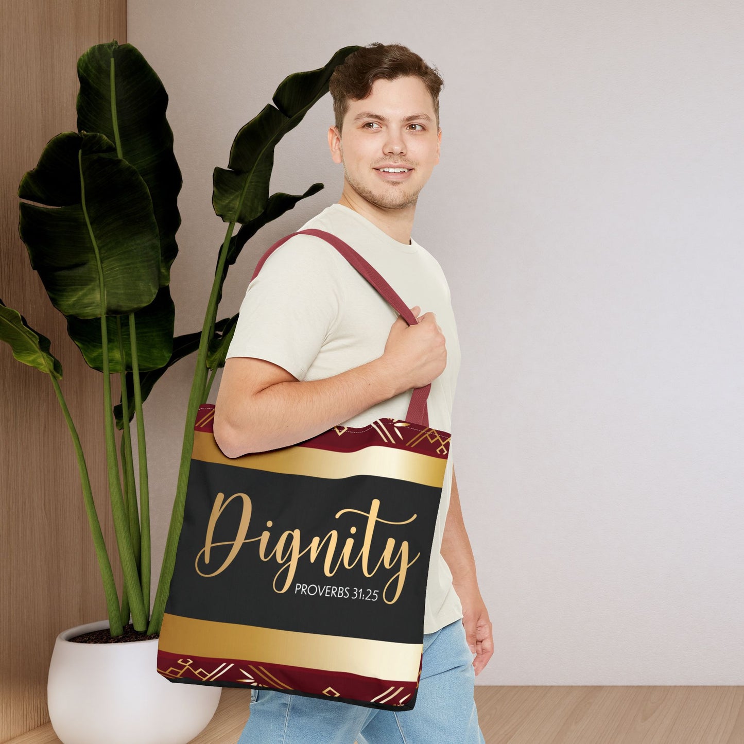 Clothed in Dignity – Proverbs 31:25 Inspirational Designer scripture Travel Bag Double sided print great for gifting and any occassion