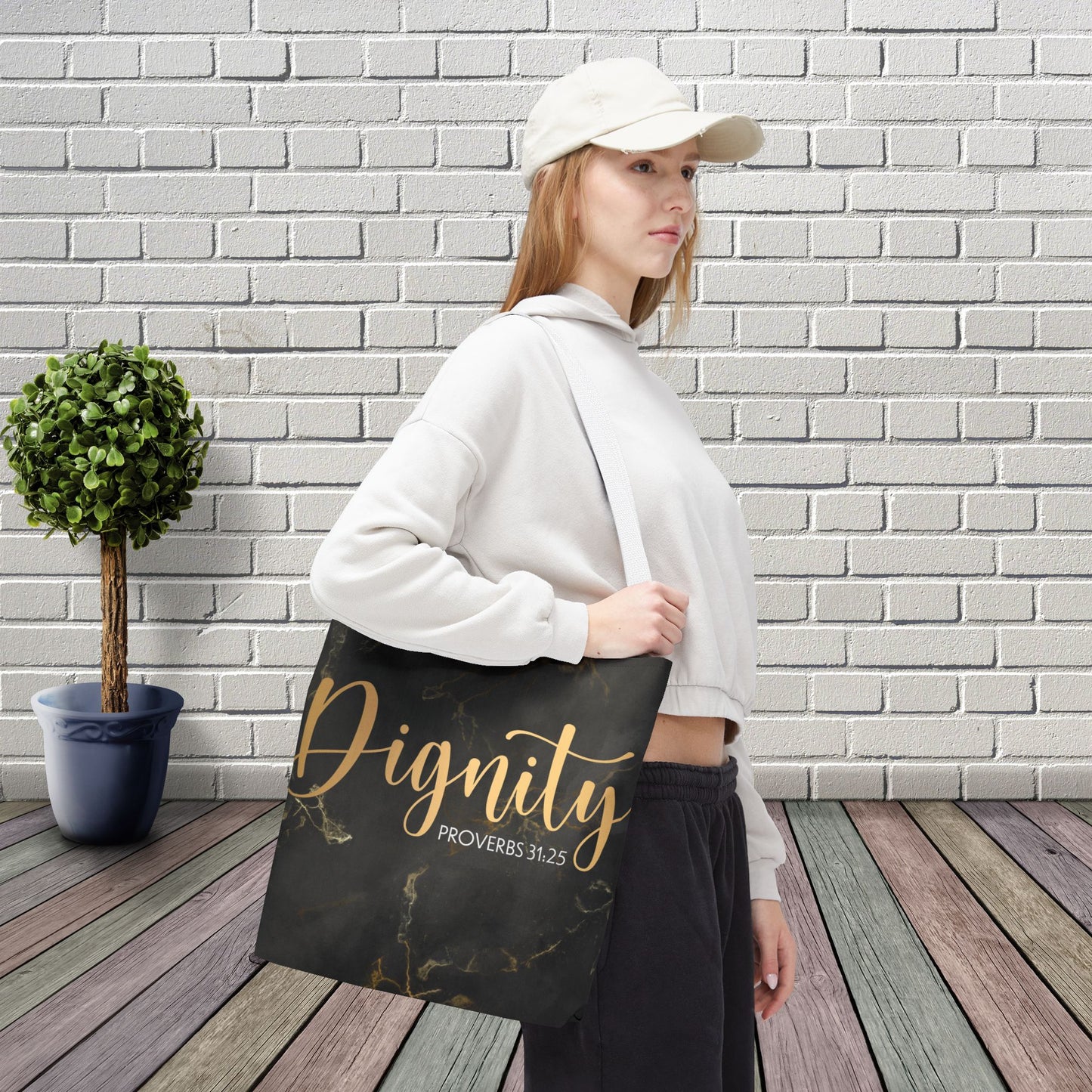 Clothed in Strength & Dignity – Proverbs 31:25 Elegant Marble designer travel Bag - Stylish Carryall for Everyday Use