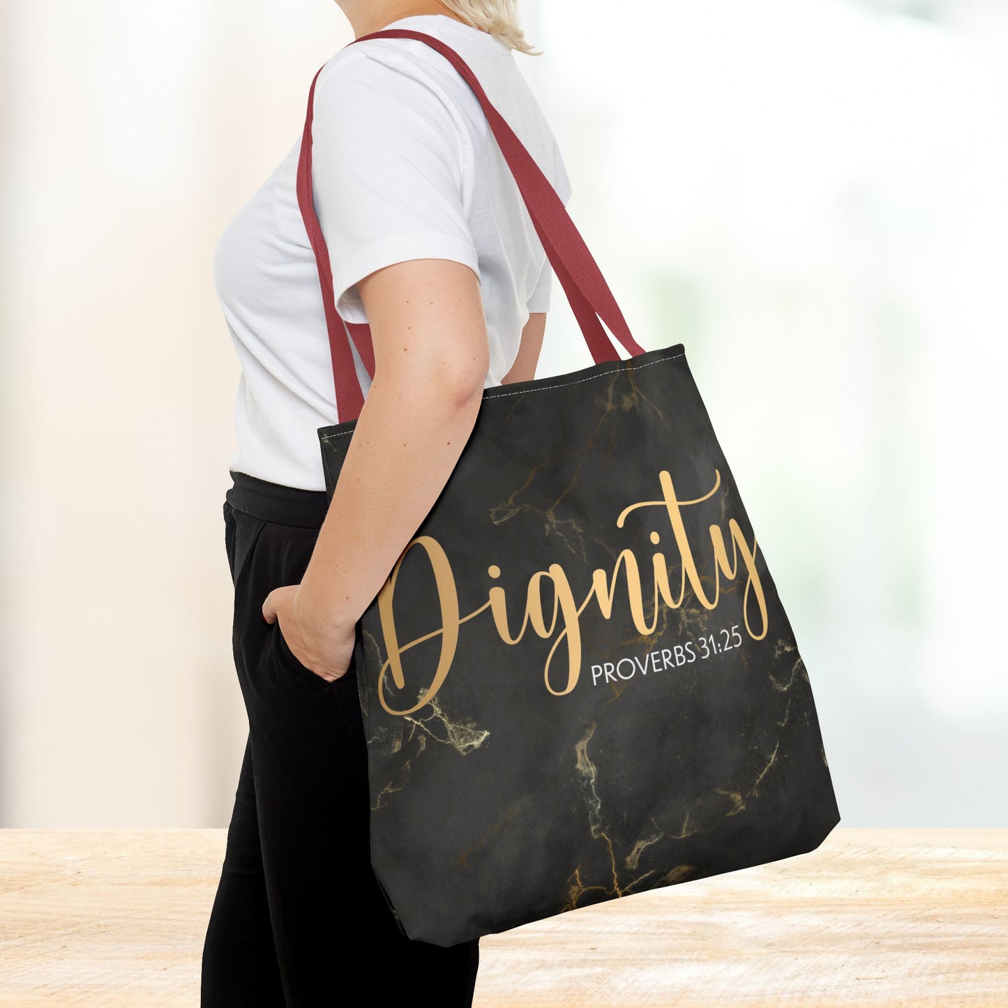 Clothed in Strength & Dignity – Proverbs 31:25 Elegant Marble designer travel Bag - Stylish Carryall for Everyday Use