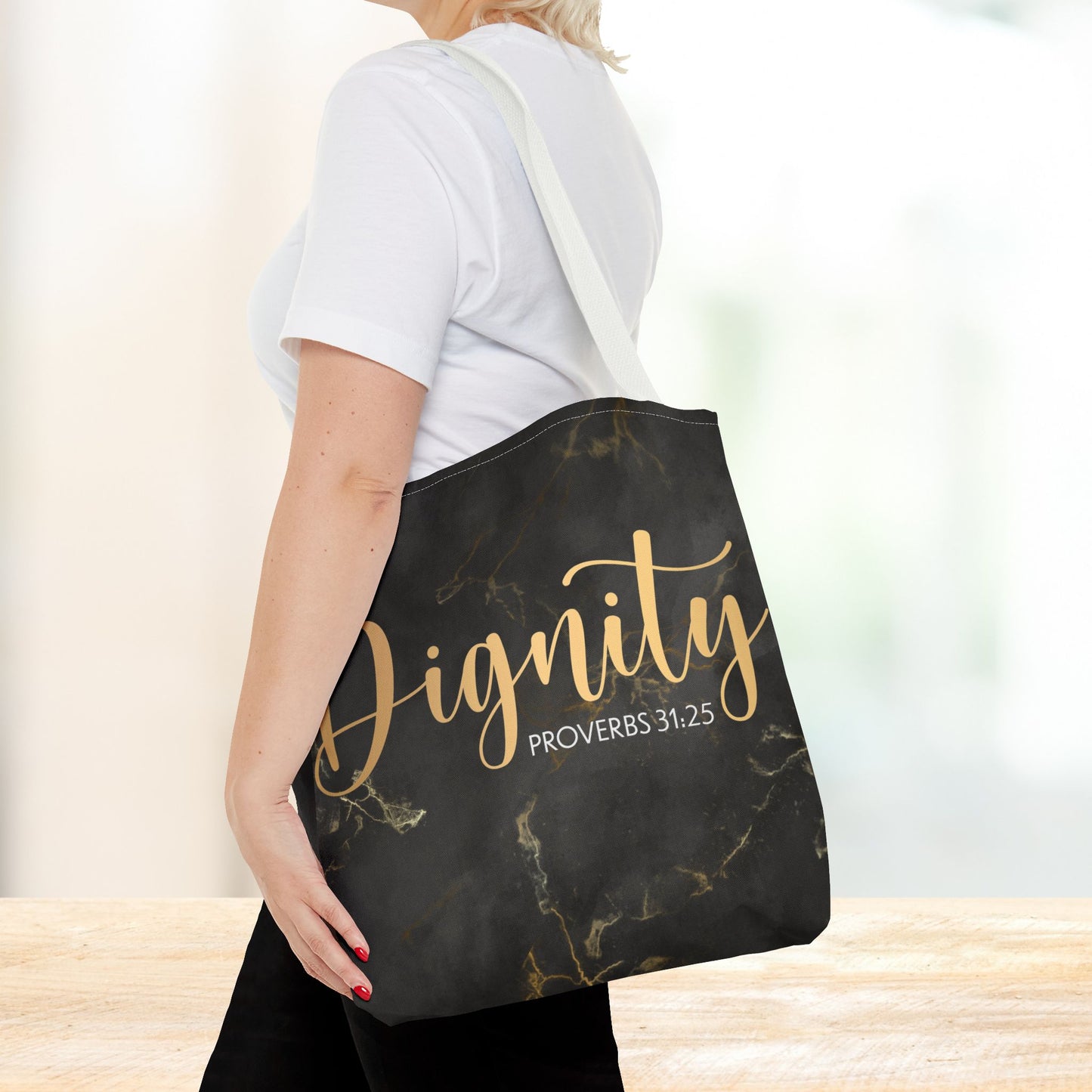 Clothed in Strength & Dignity – Proverbs 31:25 Elegant Marble designer travel Bag - Stylish Carryall for Everyday Use