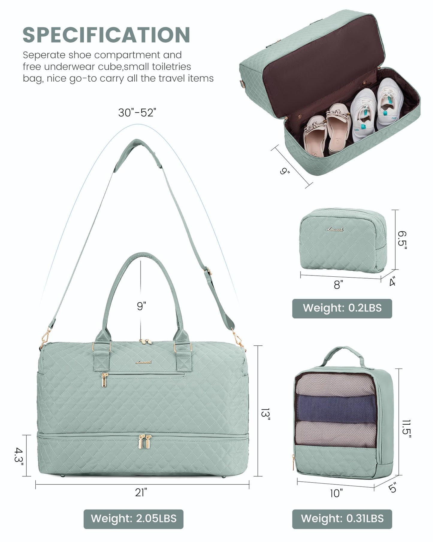 Grace in Every Journey Travel Duffle Bag for Women, with Shoe Compartment, Carry on Bag with Toiletry Bag, Gym Duffel Bag 3 Pcs Set