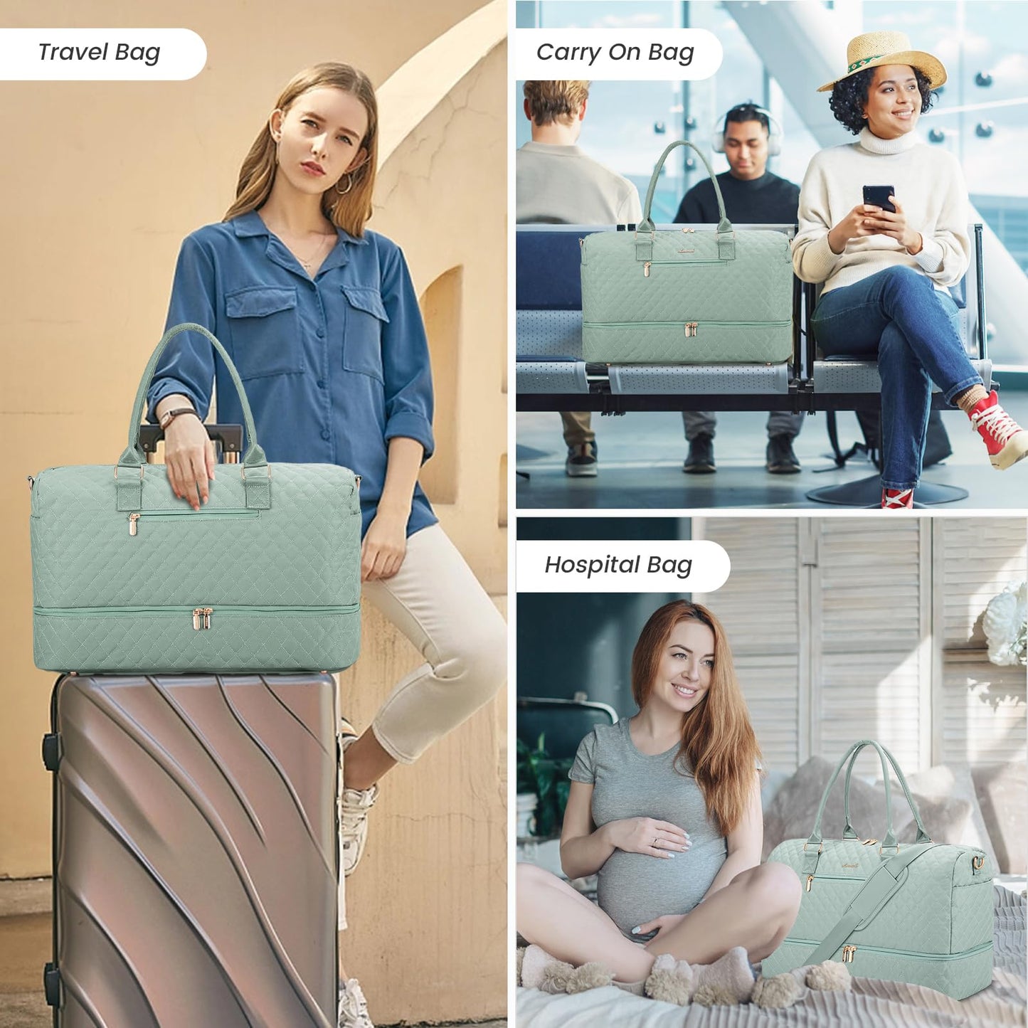 Grace in Every Journey Travel Duffle Bag for Women, with Shoe Compartment, Carry on Bag with Toiletry Bag, Gym Duffel Bag 3 Pcs Set