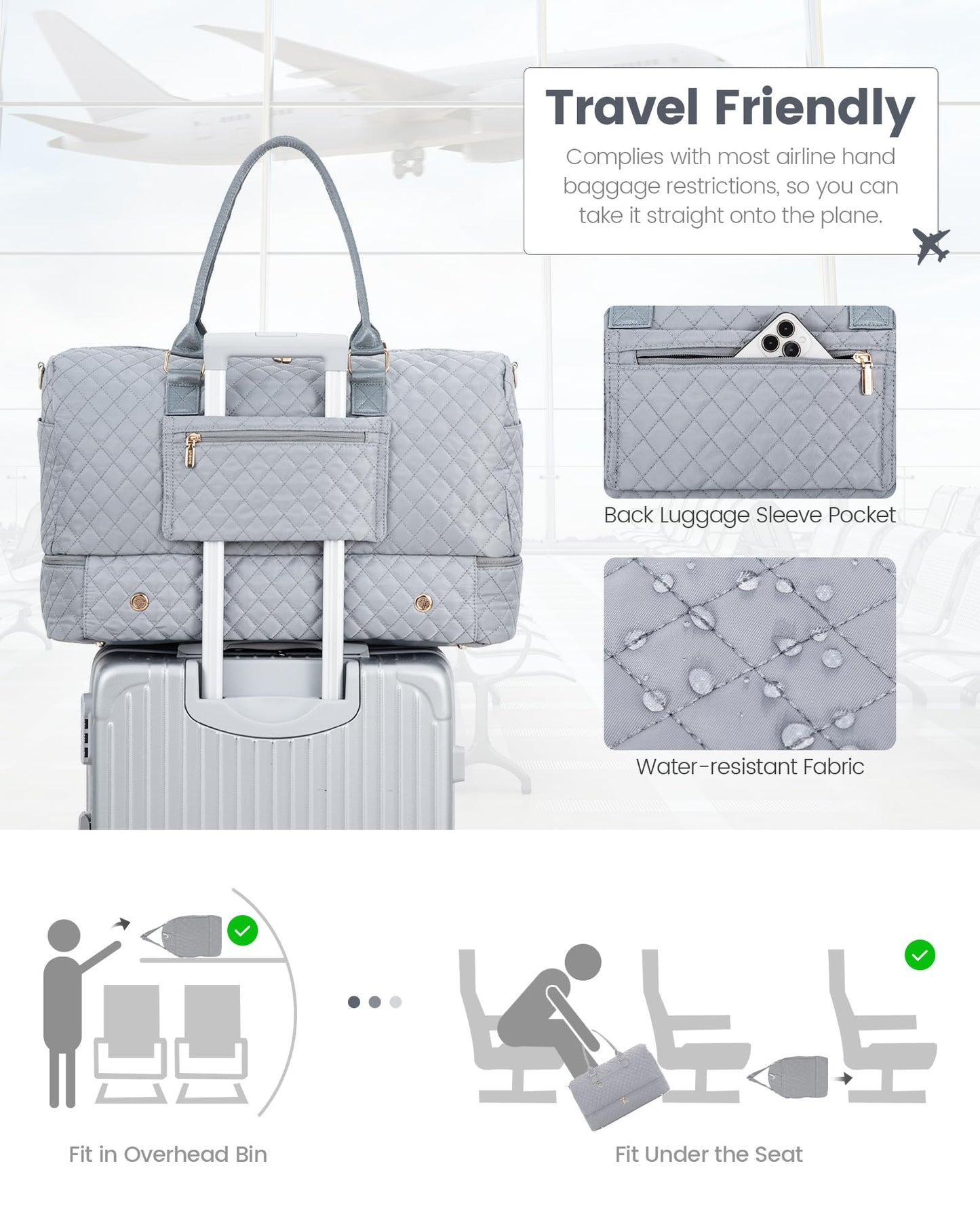 Grace in Every Journey Travel Duffle Bag for Women, with Shoe Compartment, Carry on Bag with Toiletry Bag, Gym Duffel Bag 3 Pcs Set