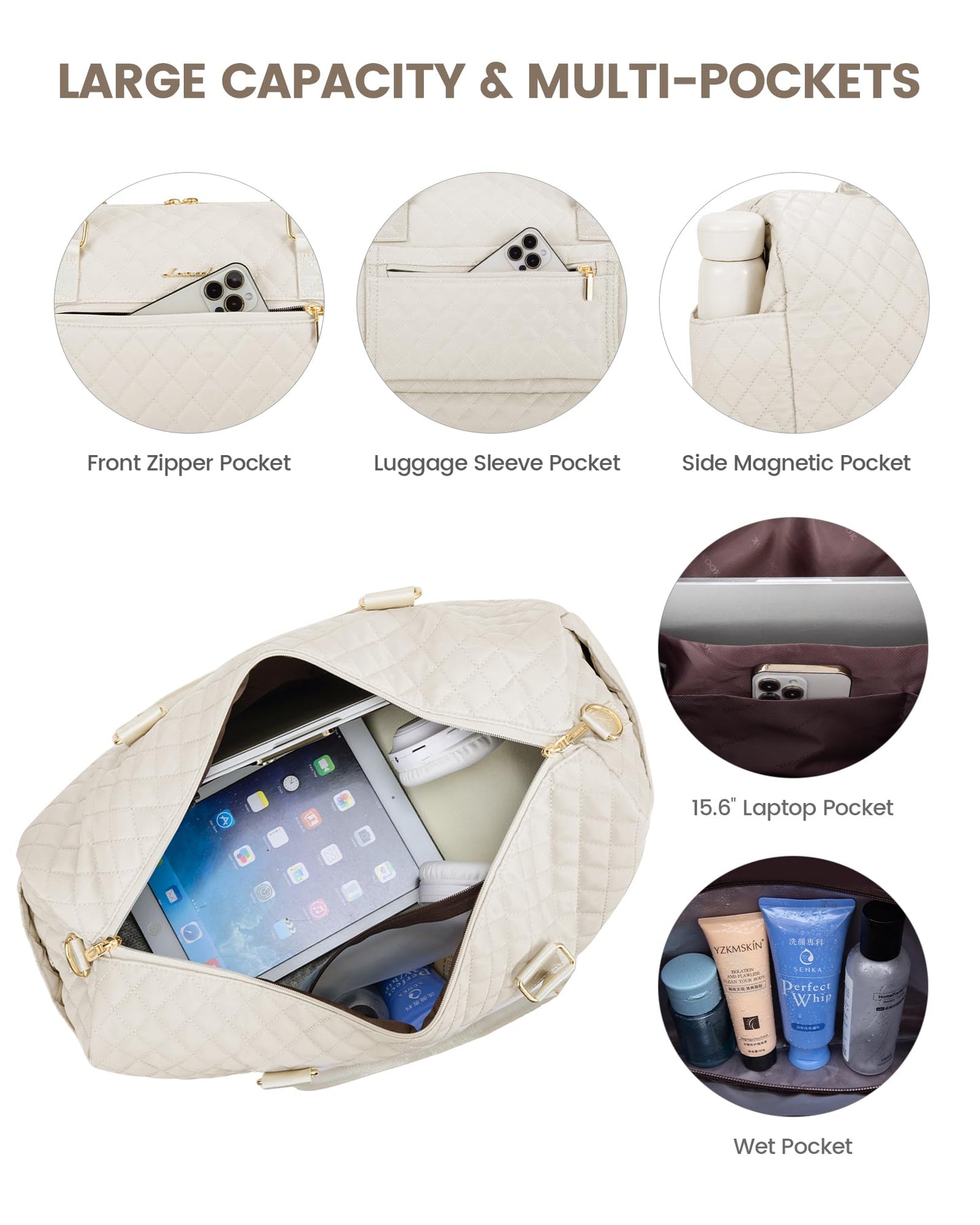 Grace in Every Journey Travel Duffle Bag for Women, with Shoe Compartment, Carry on Bag with Toiletry Bag, Gym Duffel Bag 3 Pcs Set