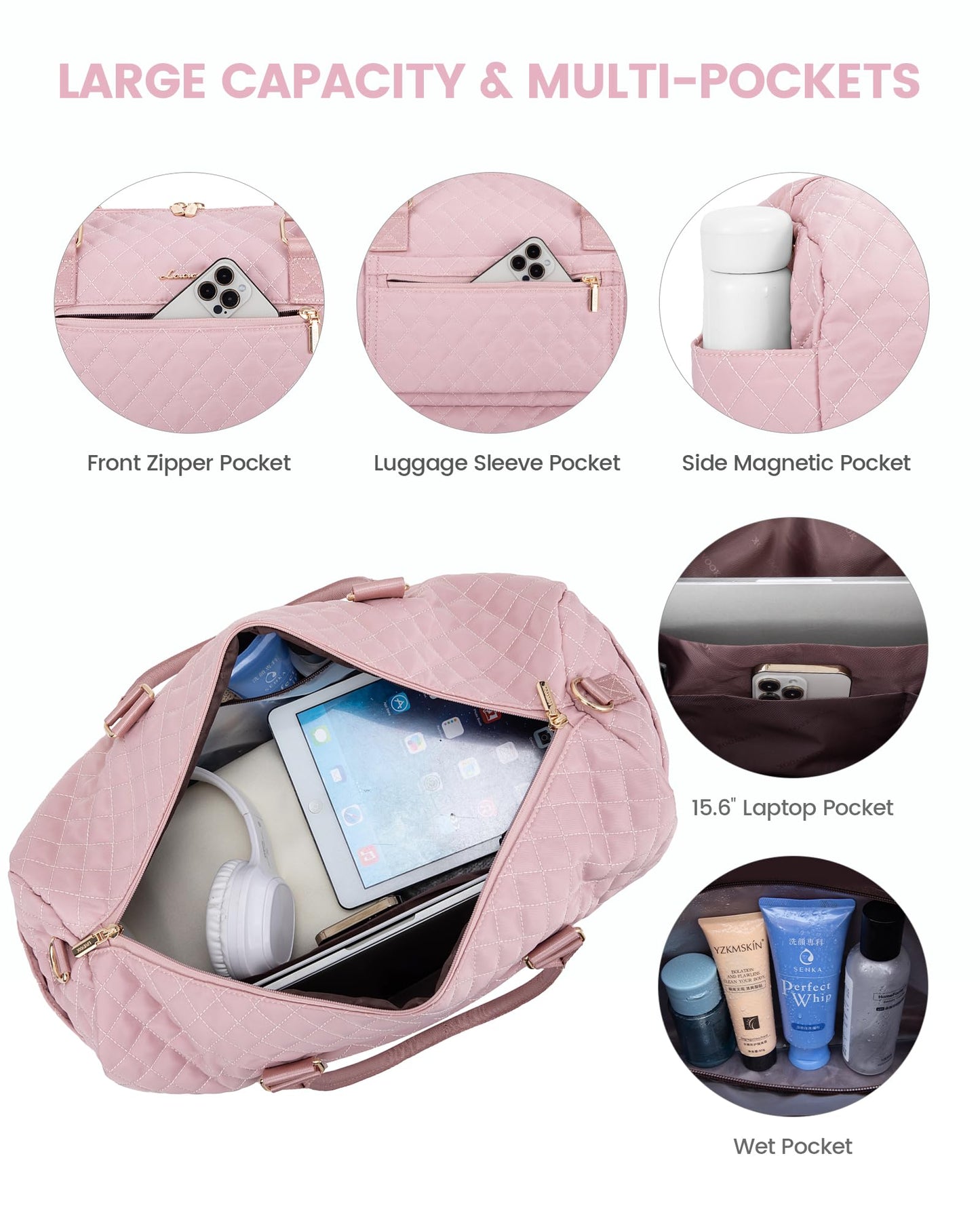Grace in Every Journey Travel Duffle Bag for Women, with Shoe Compartment, Carry on Bag with Toiletry Bag, Gym Duffel Bag 3 Pcs Set