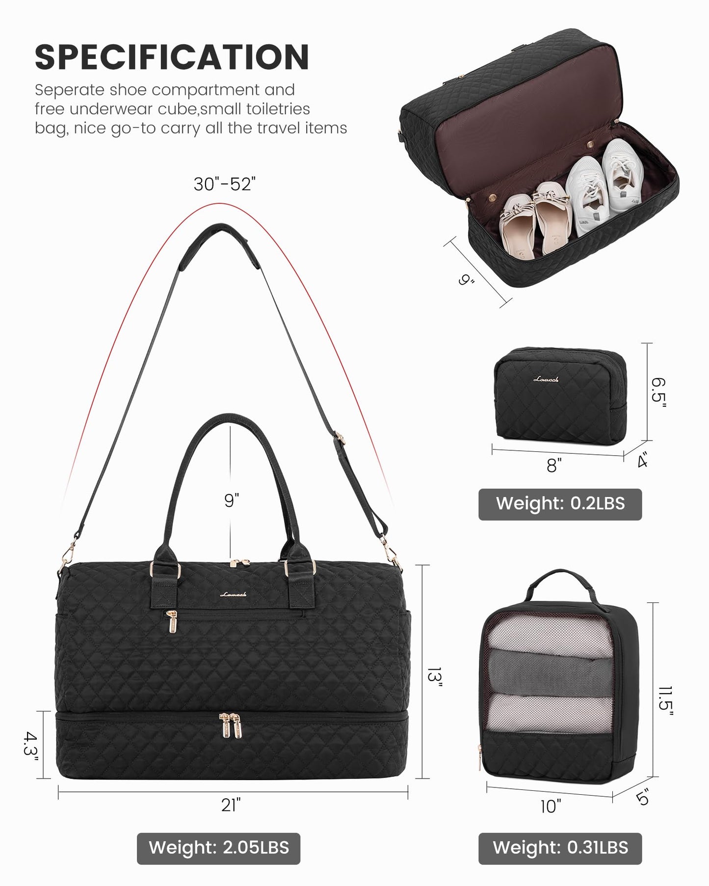 Grace in Every Journey Travel Duffle Bag for Women, with Shoe Compartment, Carry on Bag with Toiletry Bag, Gym Duffel Bag 3 Pcs Set