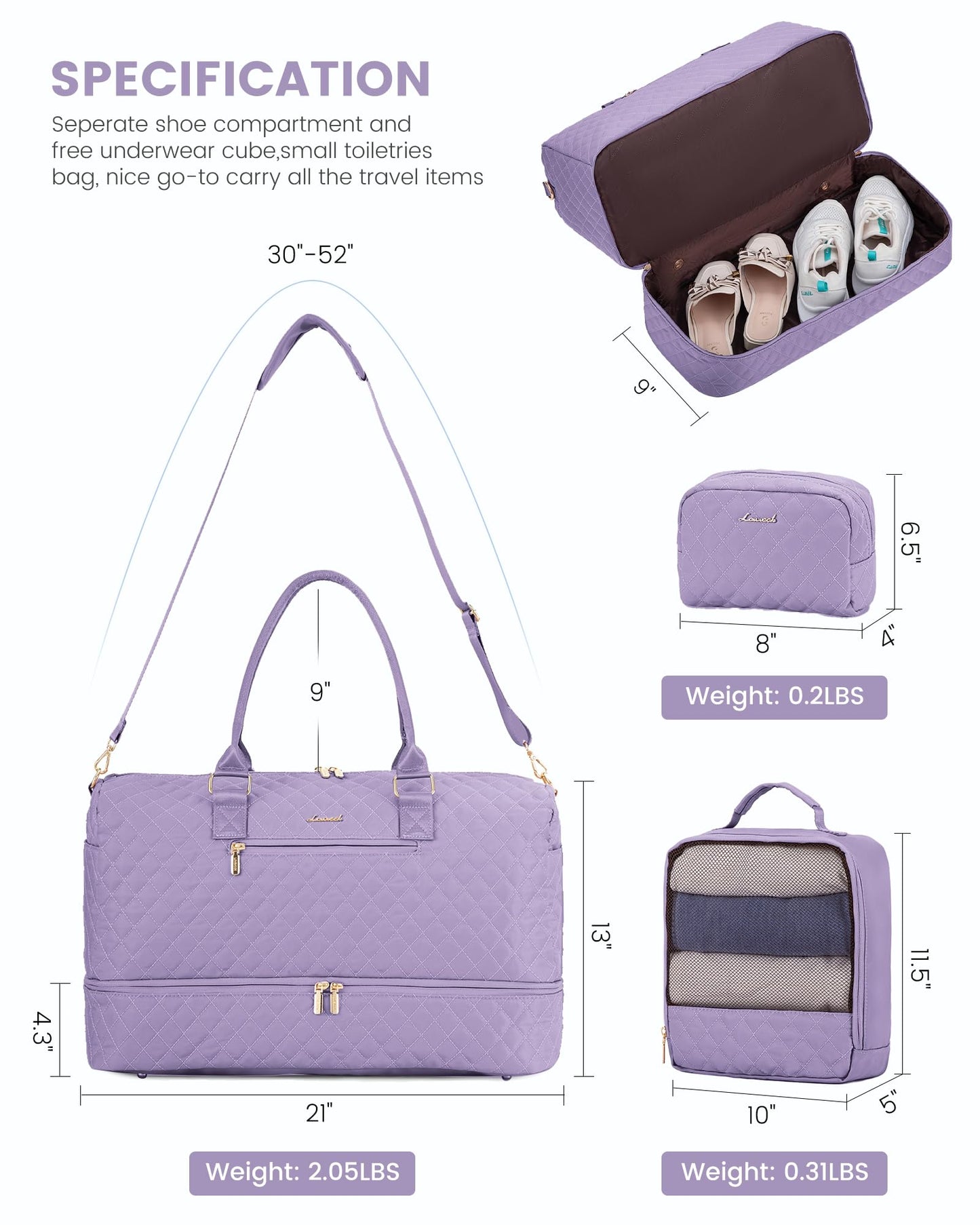 Grace in Every Journey Travel Duffle Bag for Women, with Shoe Compartment, Carry on Bag with Toiletry Bag, Gym Duffel Bag 3 Pcs Set