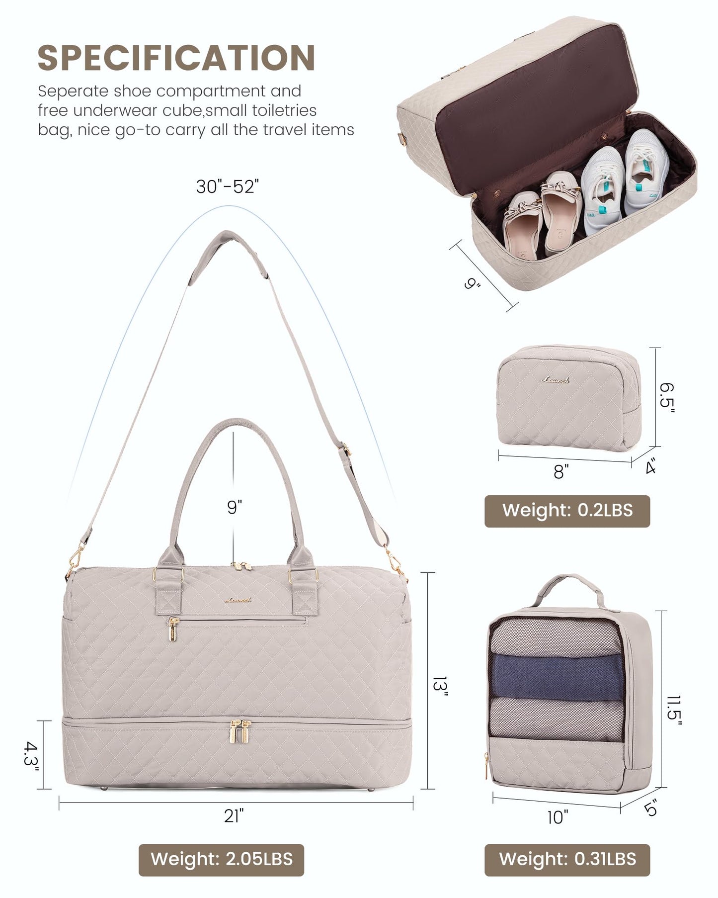 Grace in Every Journey Travel Duffle Bag for Women, with Shoe Compartment, Carry on Bag with Toiletry Bag, Gym Duffel Bag 3 Pcs Set