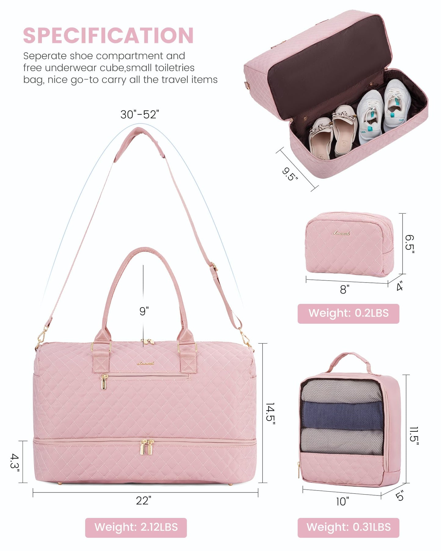 Grace in Every Journey Travel Duffle Bag for Women, with Shoe Compartment, Carry on Bag with Toiletry Bag, Gym Duffel Bag 3 Pcs Set