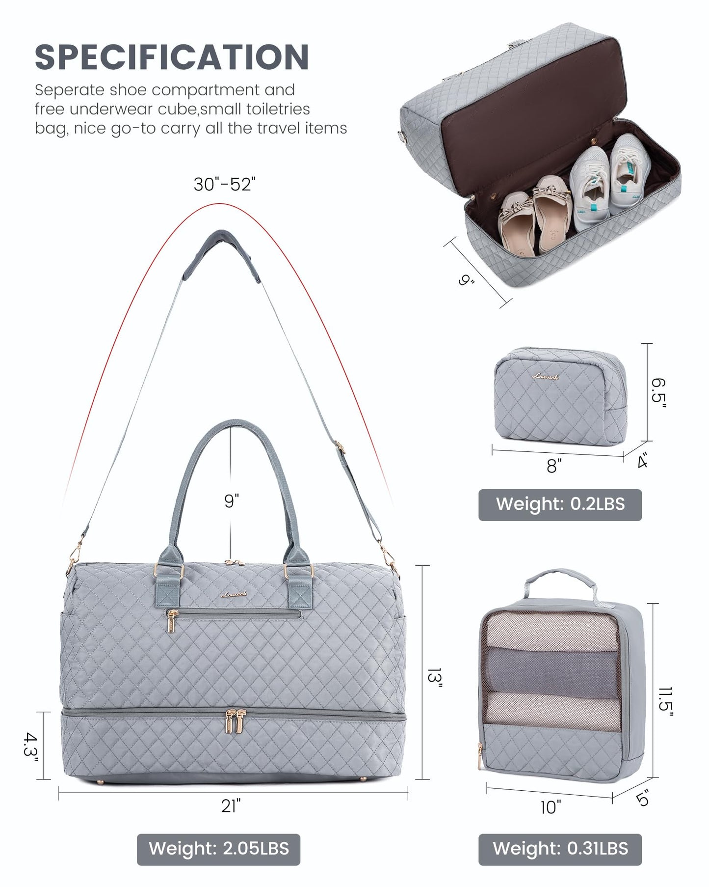 Grace in Every Journey Travel Duffle Bag for Women, with Shoe Compartment, Carry on Bag with Toiletry Bag, Gym Duffel Bag 3 Pcs Set