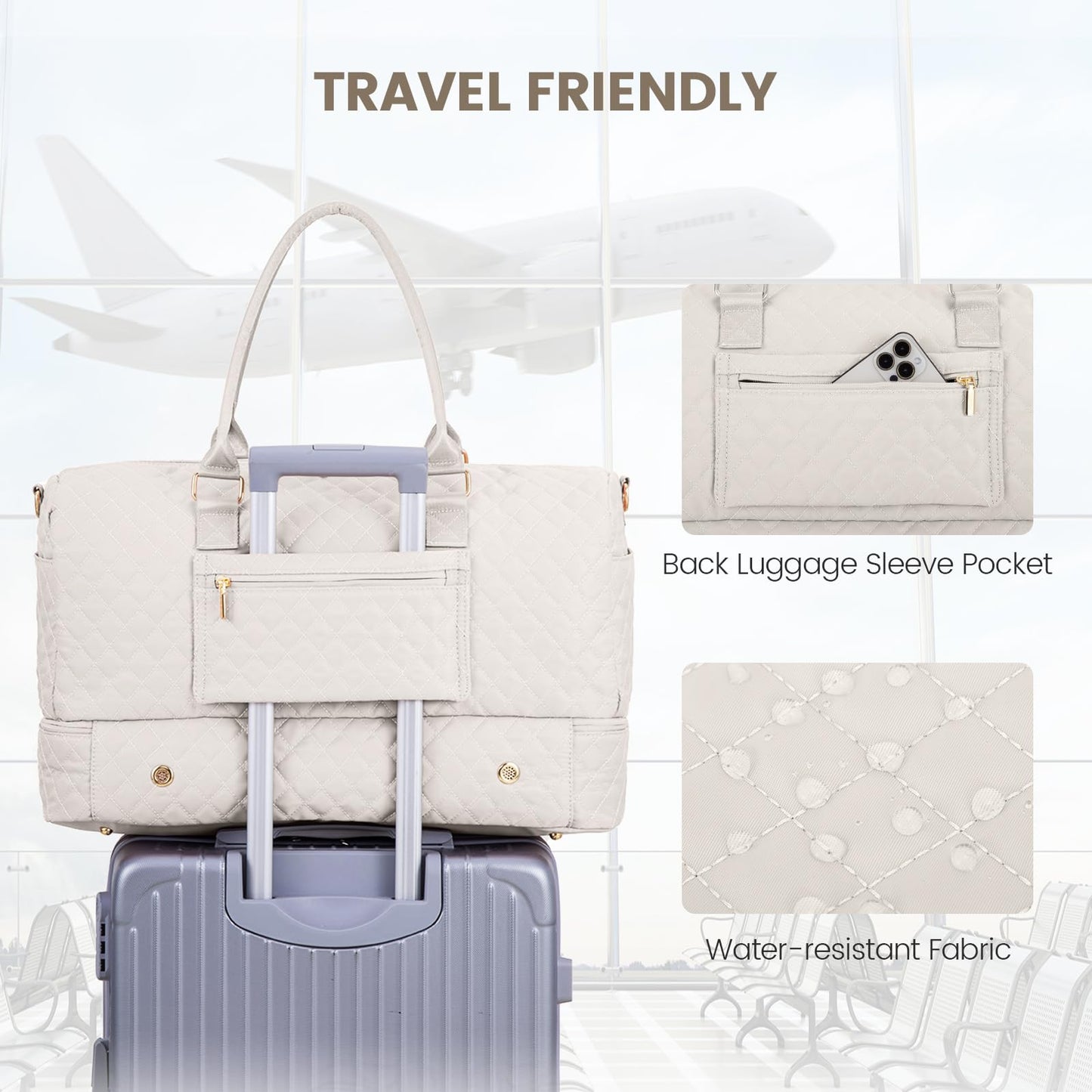 Grace in Every Journey Travel Duffle Bag for Women, with Shoe Compartment, Carry on Bag with Toiletry Bag, Gym Duffel Bag 3 Pcs Set