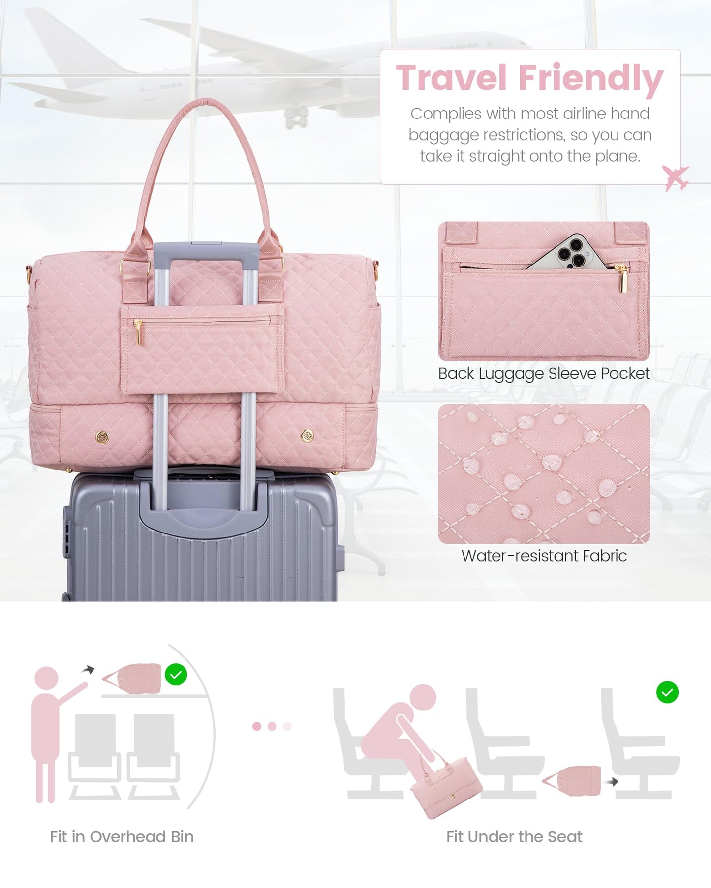 Grace in Every Journey Travel Duffle Bag for Women, with Shoe Compartment, Carry on Bag with Toiletry Bag, Gym Duffel Bag 3 Pcs Set