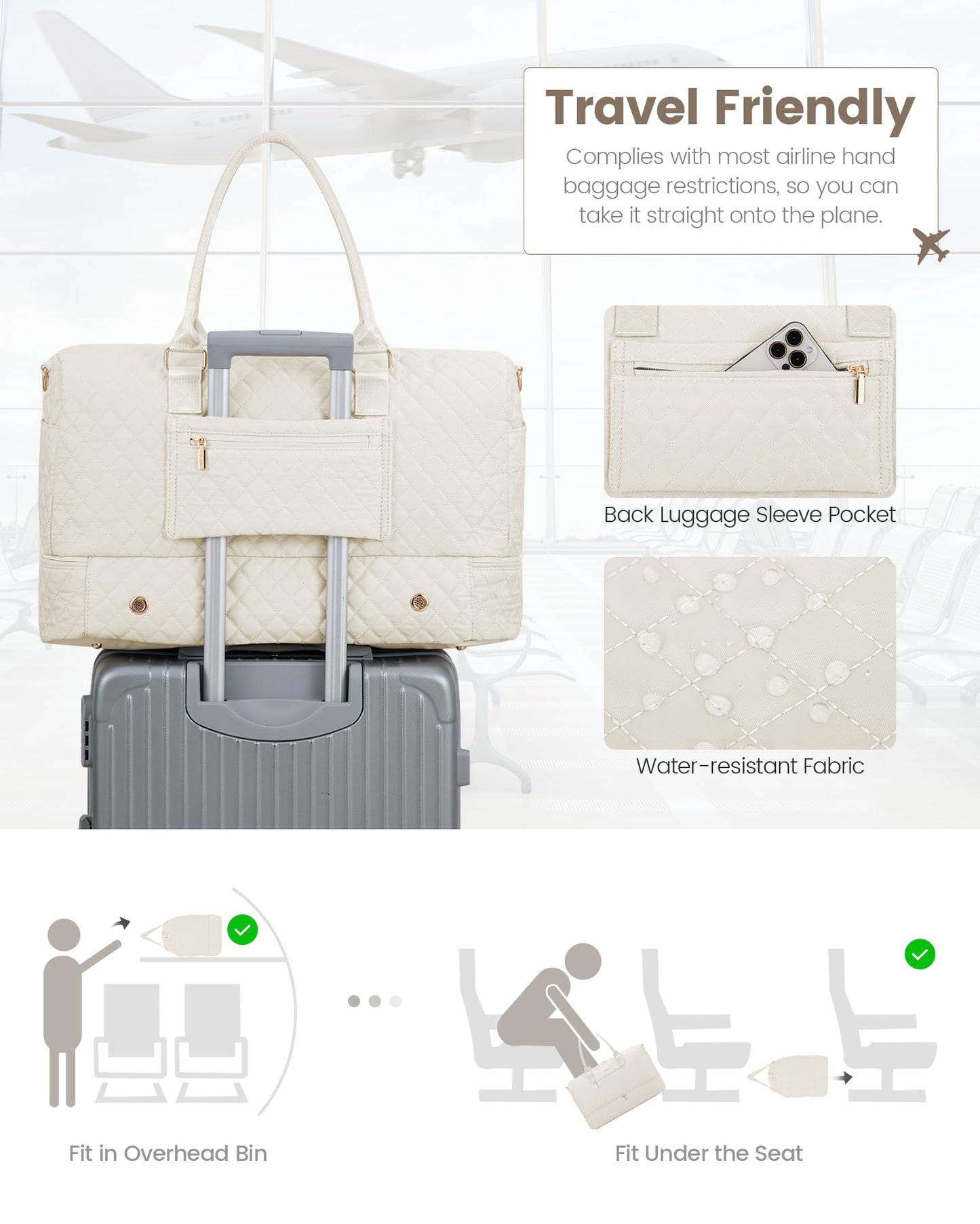 Grace in Every Journey Travel Duffle Bag for Women, with Shoe Compartment, Carry on Bag with Toiletry Bag, Gym Duffel Bag 3 Pcs Set