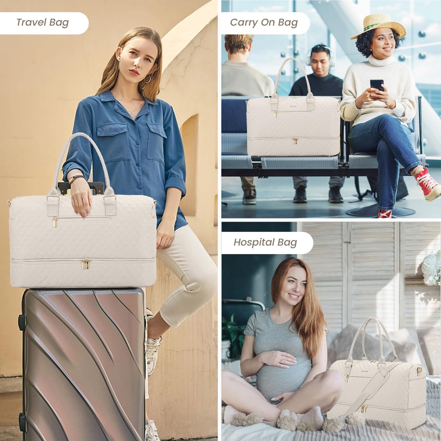 Grace in Every Journey Travel Duffle Bag for Women, with Shoe Compartment, Carry on Bag with Toiletry Bag, Gym Duffel Bag 3 Pcs Set