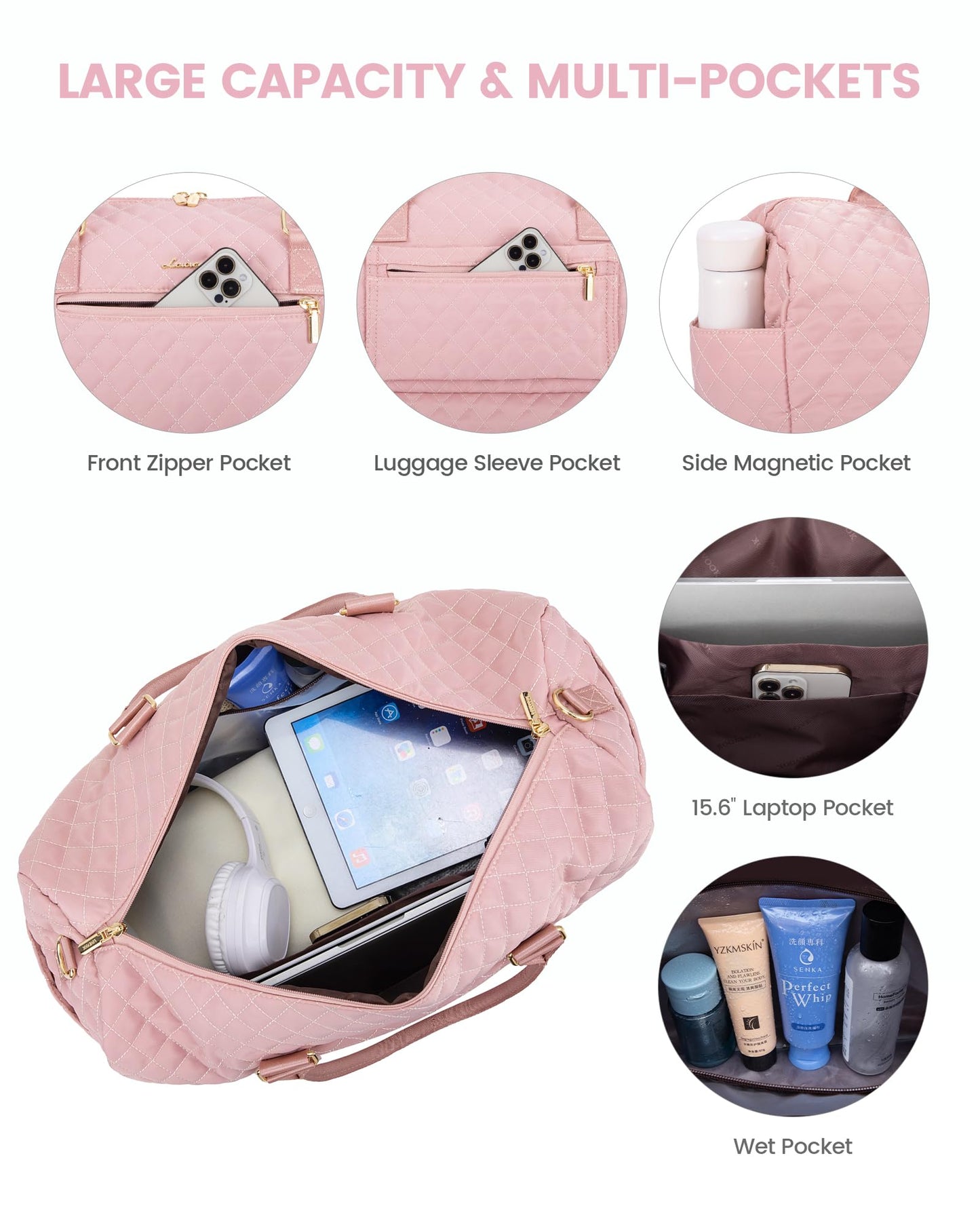 Grace in Every Journey Travel Duffle Bag for Women, with Shoe Compartment, Carry on Bag with Toiletry Bag, Gym Duffel Bag 3 Pcs Set