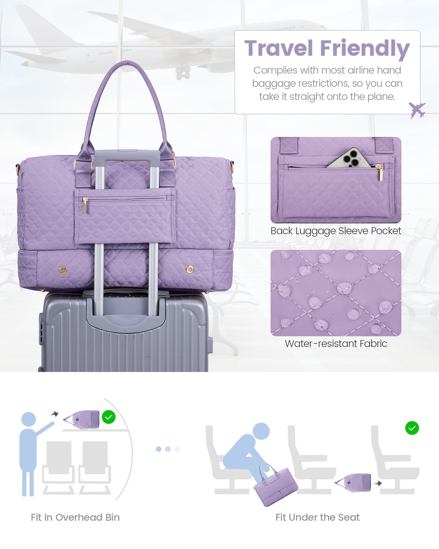 Grace in Every Journey Travel Duffle Bag for Women, with Shoe Compartment, Carry on Bag with Toiletry Bag, Gym Duffel Bag 3 Pcs Set