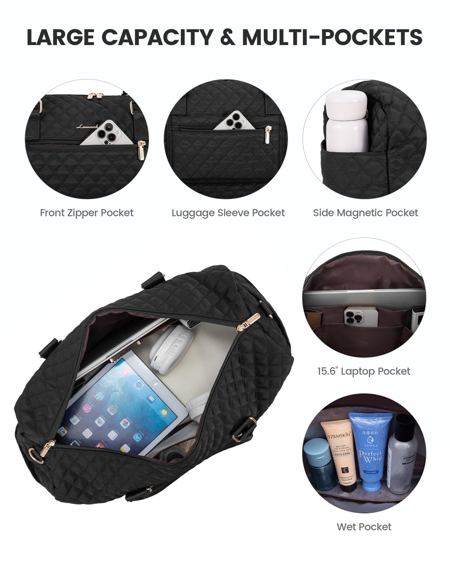 Grace in Every Journey Travel Duffle Bag for Women, with Shoe Compartment, Carry on Bag with Toiletry Bag, Gym Duffel Bag 3 Pcs Set