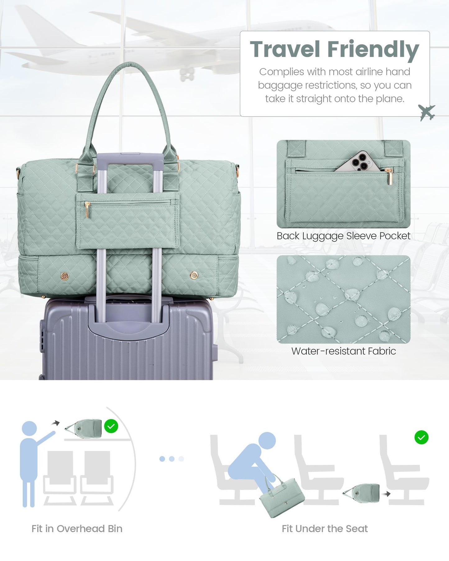 Grace in Every Journey Travel Duffle Bag for Women, with Shoe Compartment, Carry on Bag with Toiletry Bag, Gym Duffel Bag 3 Pcs Set
