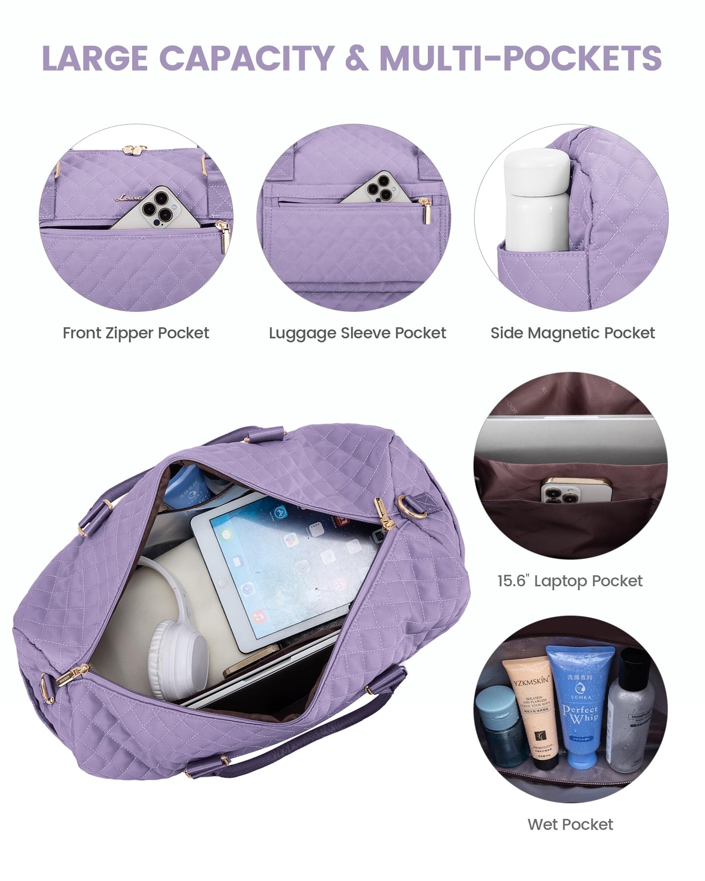 Grace in Every Journey Travel Duffle Bag for Women, with Shoe Compartment, Carry on Bag with Toiletry Bag, Gym Duffel Bag 3 Pcs Set