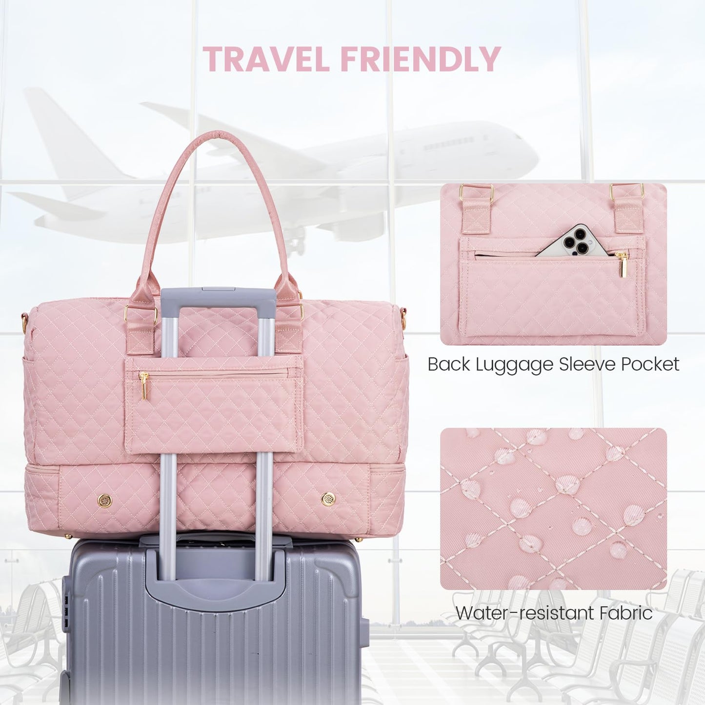 Grace in Every Journey Travel Duffle Bag for Women, with Shoe Compartment, Carry on Bag with Toiletry Bag, Gym Duffel Bag 3 Pcs Set