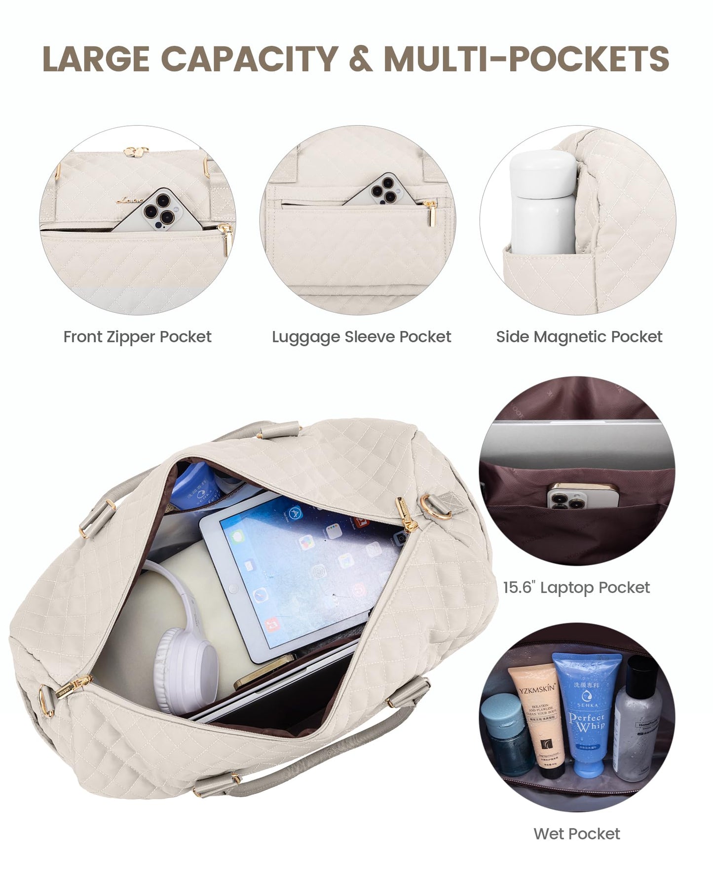 Grace in Every Journey Travel Duffle Bag for Women, with Shoe Compartment, Carry on Bag with Toiletry Bag, Gym Duffel Bag 3 Pcs Set