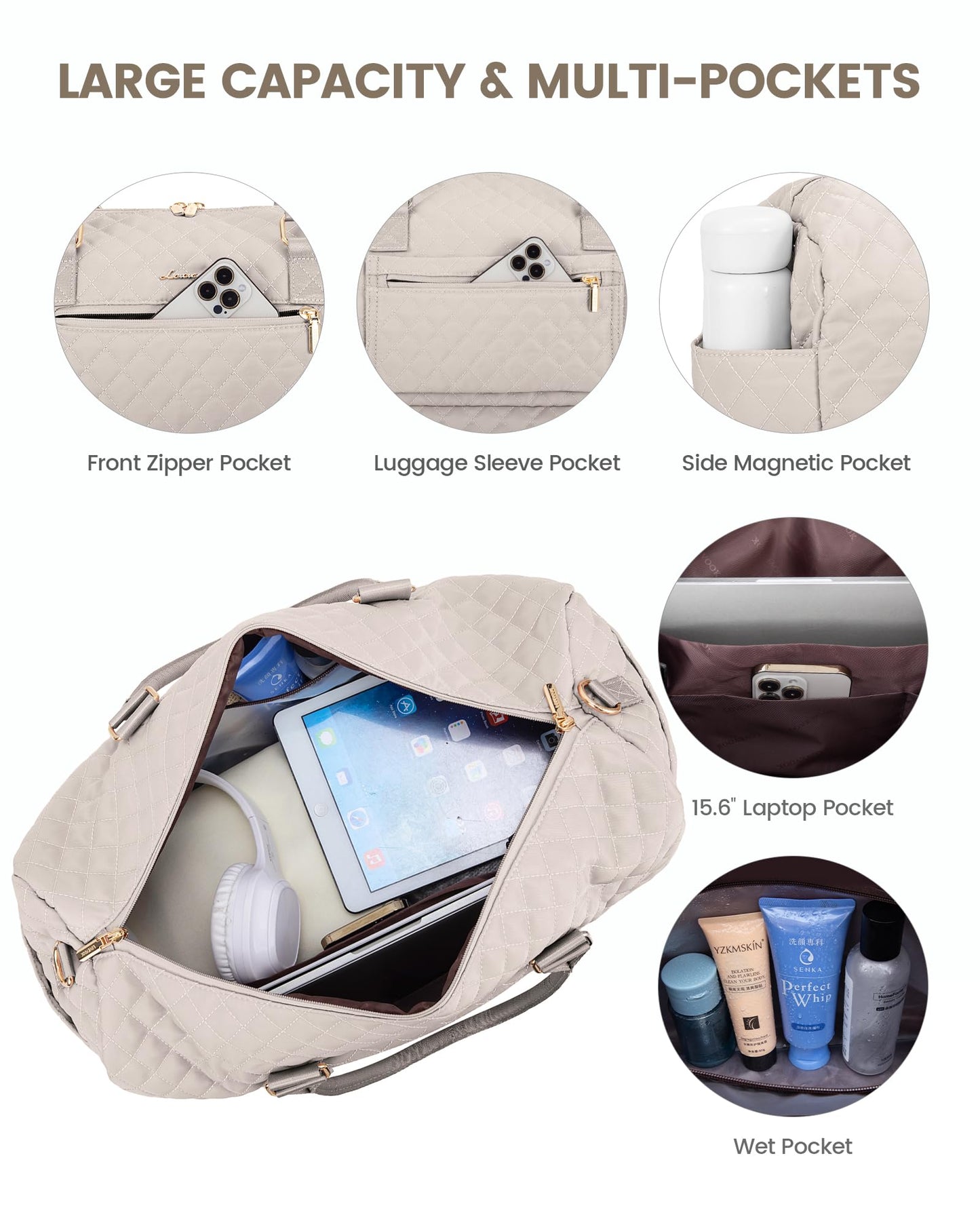 Grace in Every Journey Travel Duffle Bag for Women, with Shoe Compartment, Carry on Bag with Toiletry Bag, Gym Duffel Bag 3 Pcs Set