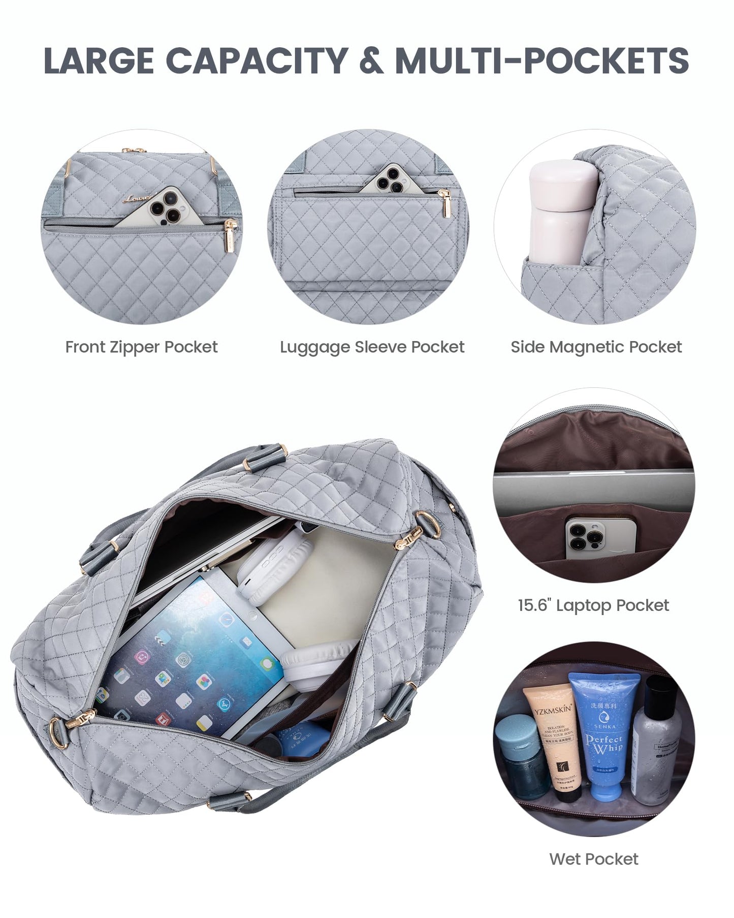 Grace in Every Journey Travel Duffle Bag for Women, with Shoe Compartment, Carry on Bag with Toiletry Bag, Gym Duffel Bag 3 Pcs Set