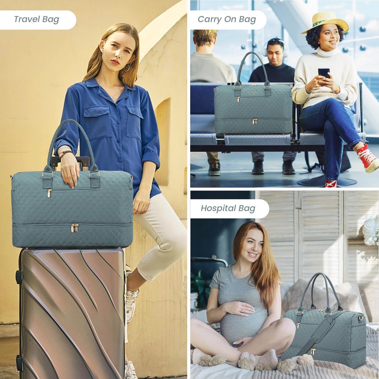 Grace in Every Journey Travel Duffle Bag for Women, with Shoe Compartment, Carry on Bag with Toiletry Bag, Gym Duffel Bag 3 Pcs Set