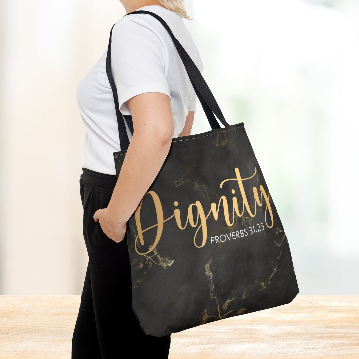 Clothed in Strength & Dignity – Proverbs 31:25 Elegant Marble designer travel Bag - Stylish Carryall for Everyday Use