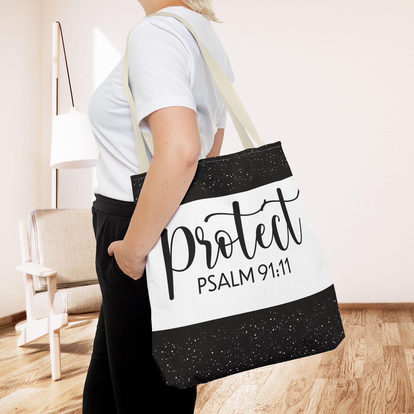 Heavenly Guarded Bible scripture Travel Tote Bag – Psalm 91:11 Scripture-Inspired Travel Companion (Double-sided print)