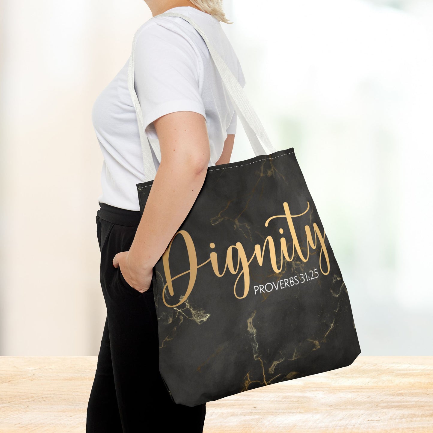 Clothed in Strength & Dignity – Proverbs 31:25 Elegant Marble designer travel Bag - Stylish Carryall for Everyday Use