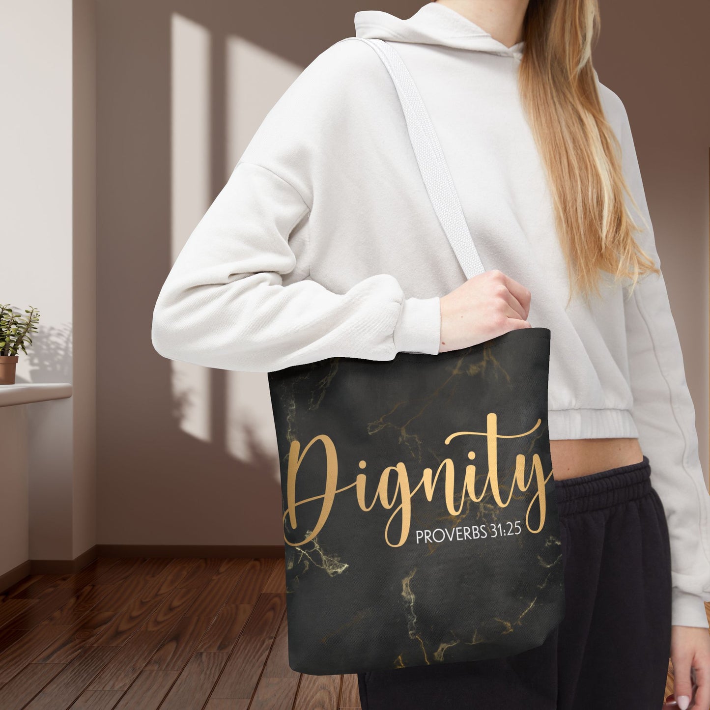 Clothed in Strength & Dignity – Proverbs 31:25 Elegant Marble designer travel Bag - Stylish Carryall for Everyday Use