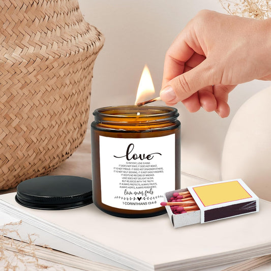 1 Corinthians 13 Religious Scented Candle, Spiritual Christian Candles Gifts for Friends,  Soy Candle for Home Decor Scented 8oz